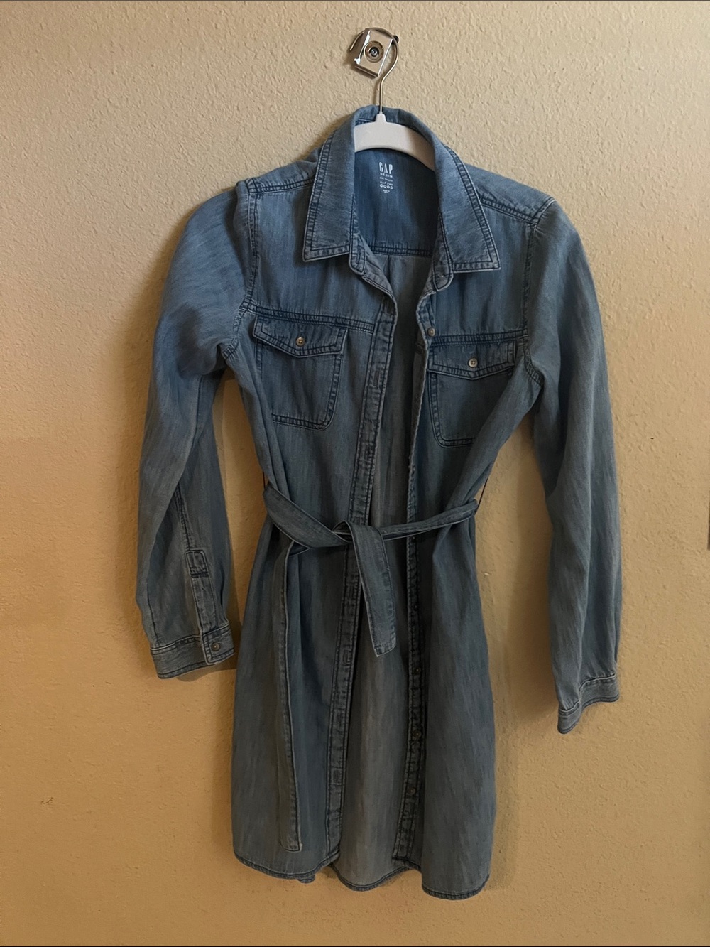 GAP Light Blue Denim Shirt Dress Jacket with Waist Tie